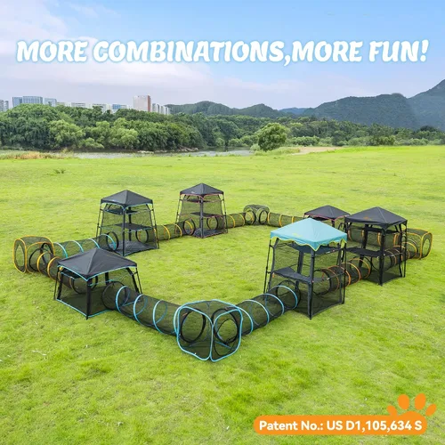 Vista 6 de Catio extragrande para gatos al aire libre, tienda de campaña plegable de 2 niveles con 3 puertas para patio, balcón, interior y campamento