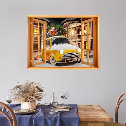 Vista 18 de wall26 Adhesivo de Pared Papá Noel Llevando Regalos Ventana Abierta Mural, No Se Despega y No Se Pega, Papel Tapiz No Tejido Decorativo