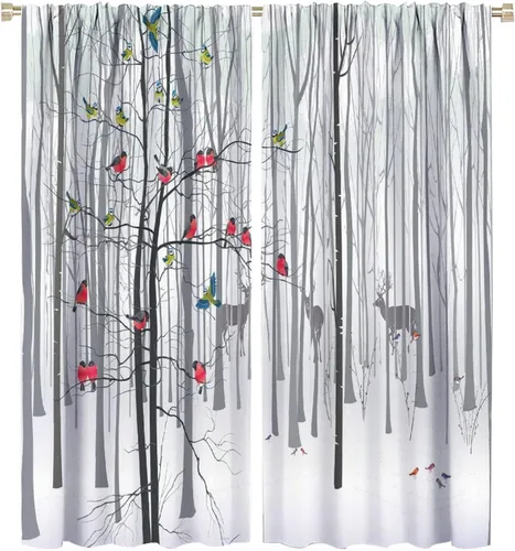 Vista 79 de Cortinas de abedul para sala de estar, niebla matutina en otoño, decoración del hogar, 42 x 45 pulgadas de largo