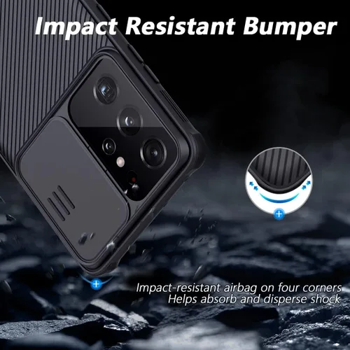 Vista 5 de IMLUCKIES Funda para Samsung Galaxy S21 Ultra con cubierta de la cámara, parte trasera de PC dura y parachoques suave, protector y ajuste delgado