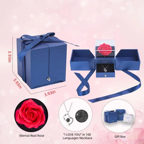 Vista 6 de Joyero de flores eternas con collar de 100 idiomas para mujer en el día de la madre aniversario día de San Valentín cumpleaños