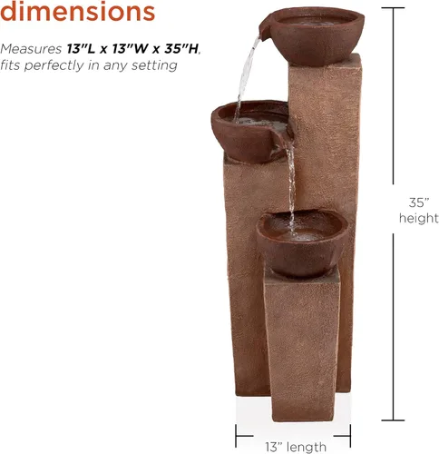 Vista 3 de Alpine Corporation ZEN398 - Fuente de agua moderna de 3 niveles para exteriores de 35 pulgadas, elegante fuente de suelo rústica para jardín, patio