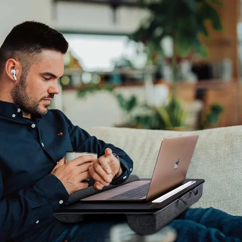 Vista 6 de Besign LT08 - Soporte para laptop, escritorio de regazo portátil con cojín de almohada, se adapta a portátiles de hasta 14 pulgadas, con tira Negro