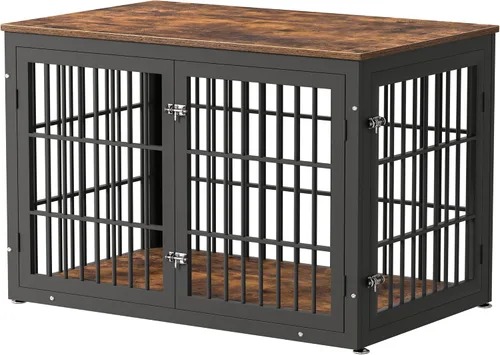 Vista 12 de rehomerance Mueble de jaula de perro resistente de 26 pulgadas para perros pequeños, mesa auxiliar decorativa para casa de mascotas, muebles de Negro
