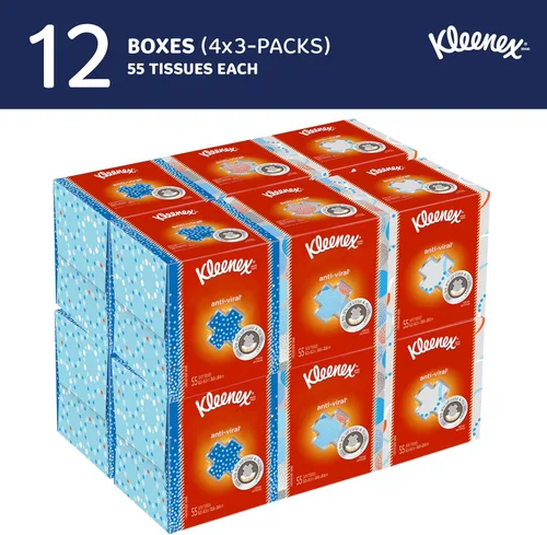 Vista 2 de Kleenex Pañuelo facial antiviral profesional, a granel (21286), 3 capas, blanco, formato vertical en caja, diseñado para negocios