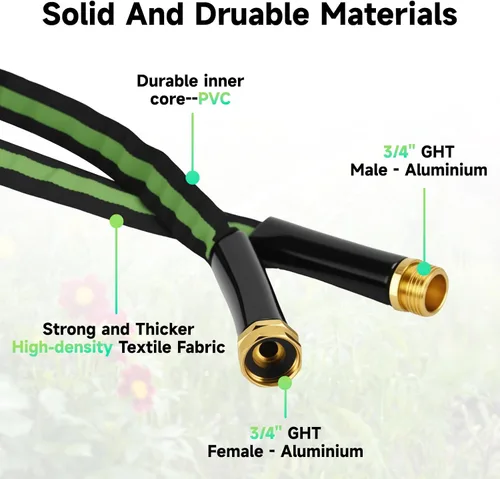 Vista 2 de 50FT Garden Hose with Nozzle– High Pressure Nozzle and Flexible Water Hose, All-Weather, Non-Shrinking, Ultra-Lightweight with 3/4" Solid Brass