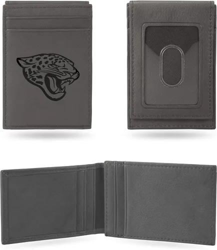 Vista 15 de Rico Industries - Cartera de bolsillo frontal con grabado láser NFL de fútbol, gris, compacta/cómoda/delgada