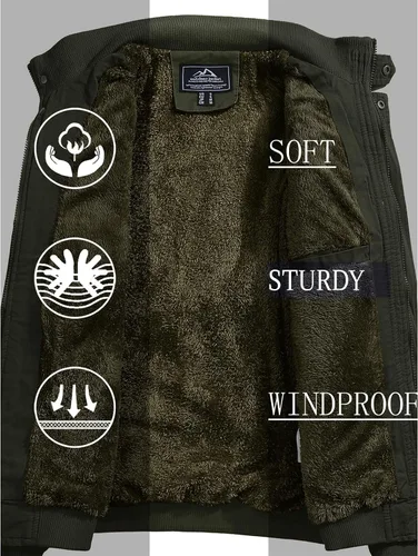 Vista 3 de MAGCOMSEN Chaqueta de invierno para hombre, con forro polar, chaqueta de trabajo de lona encerada, chaquetas cálidas de sherpa, chaqueta militar