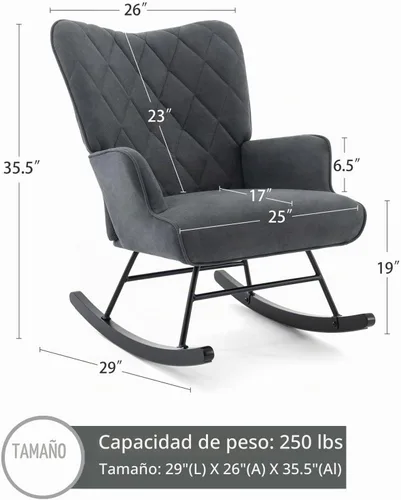 Vista 2 de Mecedora tapizada, con respaldo alto para guardería, color gris