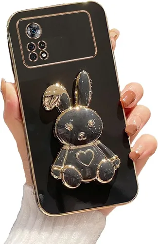 Vista 48 de Funda con soporte de conejo de corazón para Xiaomi Redmi A1, galvanizado suave TPU protector delgado a prueba de golpes con lindo conejito soporte