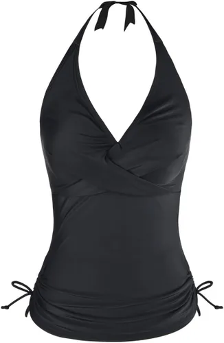 Vista 3 de Hilor, top con cuello en V halter para mujer, top de natación drapeado, top tankini fruncido