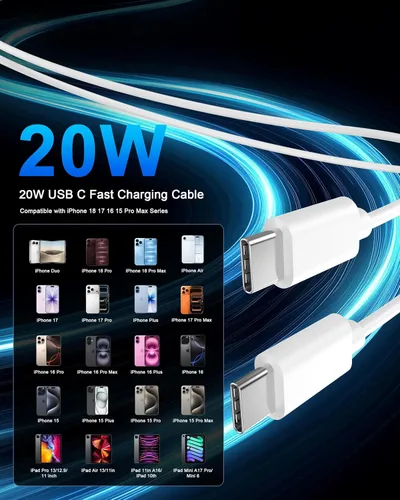 Vista 3 de Matsusho Cargador para iPhone 17 y 16 de carga rápida de 10 pies, paquete de 2 bloques de cargador de pared USB C de 20 W con cable de carga tipo C