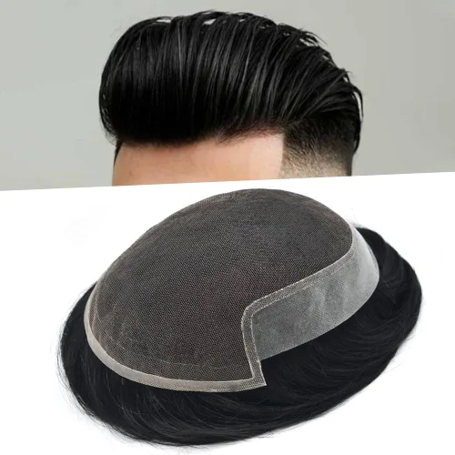 Vista 11 de Hombres Toupee Sistema de Cabello Humano Real para Hombres Encaje Suizo Toupee Para Hombres Nudos Blanqueados Hombres Hairpieces Pieza Para Hombres
