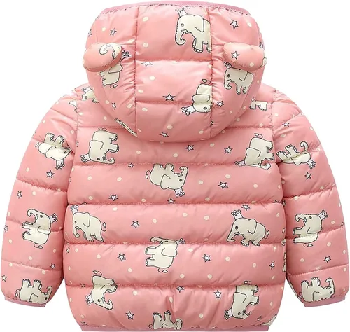 Vista 3 de BODOAO Chaqueta de invierno para bebé con dibujos animados, a prueba de viento, abrigo ligero con capucha para niñas y niñas