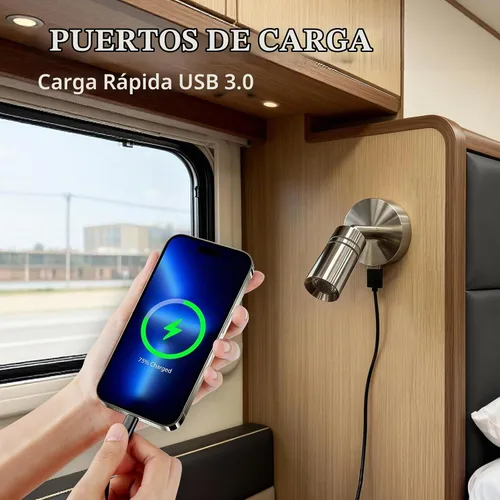 Vista 8 de THALASSA Lámpara de lectura LED interior de RV de 12V con puerto USB de 5V - Interruptor táctil integrado, brillo regulable, montaje en superficie