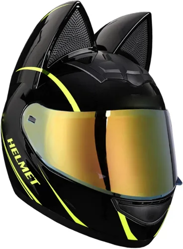 Vista 21 de Casco de locomotora con orejas de gato con certificación DOT, cómodo casco modular de cara completa para motocicleta, casco personalizado para Negro