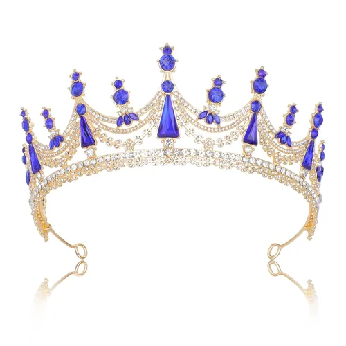 Vista 13 de FORSEVEN - Tiara de novia de cristal para cumpleaños, coronas de diamantes de imitación, boda, Halloween "Adult Women Bride Bridesmaid Engagement