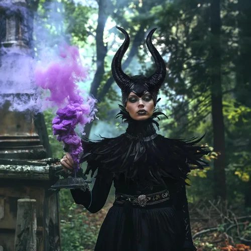Vista 3 de HOMELEX Disfraz de cuernos de plumas de reina malvada para mujer, capa negra, accesorios de chal para Halloween