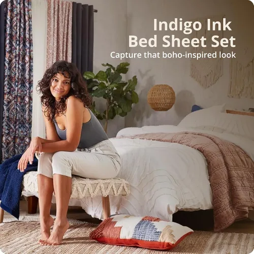 Vista 7 de Indigo Ink - Juego de sábanas para cama individual, ropa de cama de peso medio con funda de almohada a juego, juego de cama floral boho, suave