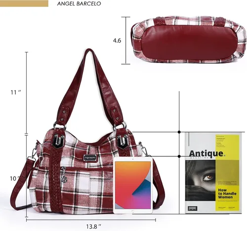 Vista 270 de Angel Barcelo - Bolsa de hombro amplia para mujer, diseño Hobo, cuero lavado
