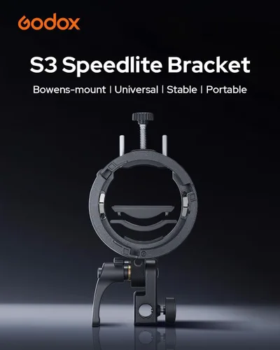 Vista 2 de Godox Soporte Speedlite S3 (S2 Upgrade) para Bowens Mount Holder Softbox Compact Lightweight Flash Bracket for Godox V1 V1Pro V100 AD100ProII
