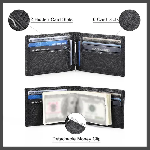 Vista 3 de Billetera para hombre billetera pequeña con bolsillo frontal bloqueo RFID carteras delgadas de cuero de grano superior tarjetero para tarjetas