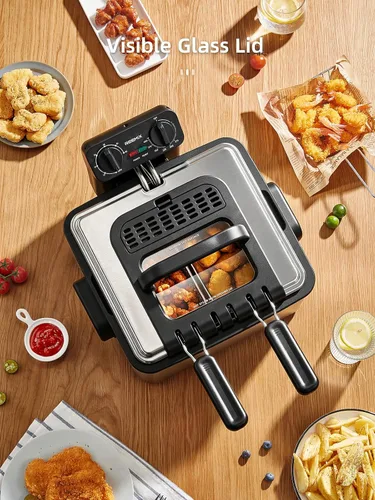 Vista 2 de Reemix Freidora eléctrica de 4.5L con 3 cestas de acero inoxidable
