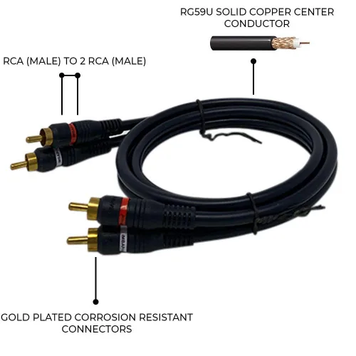 Vista 2 de iMBAPrice® Cable de audio de cine en casa 2RCA macho a 2RCA macho de 3 pies (3 pies, negro) Conectores dorados, Para amplificador, Sistema estéreo
