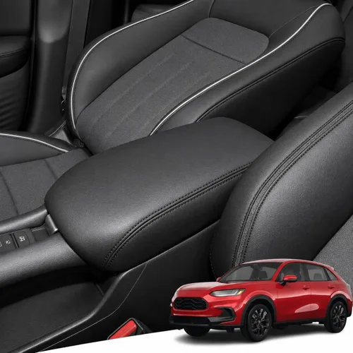 Vista 124 de Great-luck Funda de cuero para consola central, almohadilla para reposabrazos, accesorios de cubierta de caja (costuras rojas) para BMW X1 2023 2024