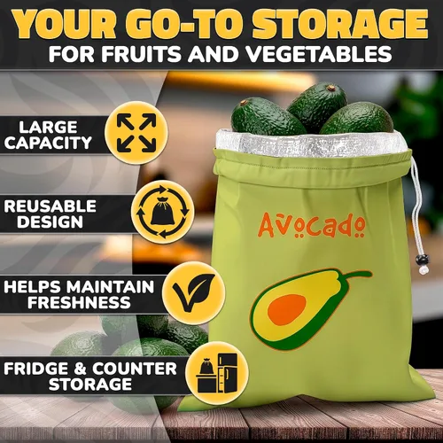 Vista 4 de Avocado Storage Bag, 13.8 x 10.6 in, Reusable Produce Bags for Fridge Avocado Green