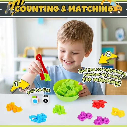Vista 4 de Juego de contar colores para niños, juguetes a juego con tazas de clasificación y dados de juegos, actividades de aprendizaje preescolar Montessori