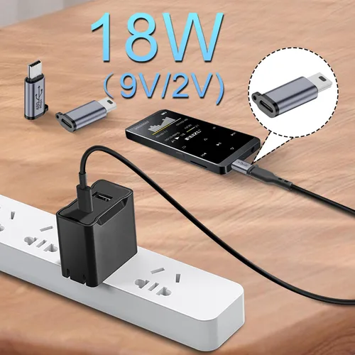 Vista 3 de QIANRENON Adaptador mini USB macho a USB C hembra de 480 Mbps de 18 W, conector USB a conector de datos, aleación AL/agujero para colgar