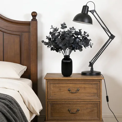 Vista 6 de GREENTIME Paquete de 2 tallos de eucalipto negro con 20 ramas de 18.5 pulgadas, ramo de flores artificiales para jarrón, decoración de mesa de boda