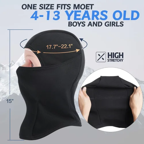Vista 5 de KOOLSOLY Pasamontañas para niños, gorro de invierno, calentador facial para clima frío, máscara de esquí para niños y niñas