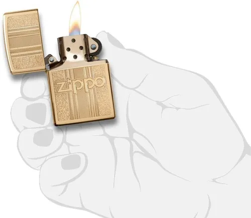 Vista 5 de Zippo y diseño de patrón - Encendedor de bolsillo de latón pulido, tamaño único