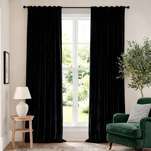 Vista 137 de Lazzzy Cortinas opacas de terciopelo beige de 84 pulgadas de largo con aislamiento térmico para oscurecer la habitación, cortinas forradas de lujo