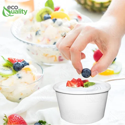 Vista 6 de EcoQuality Recipientes desechables de papel blanco para sopa de 8 onzas [100 unidades] – recipientes de media pinta para helado, tazas de yogur