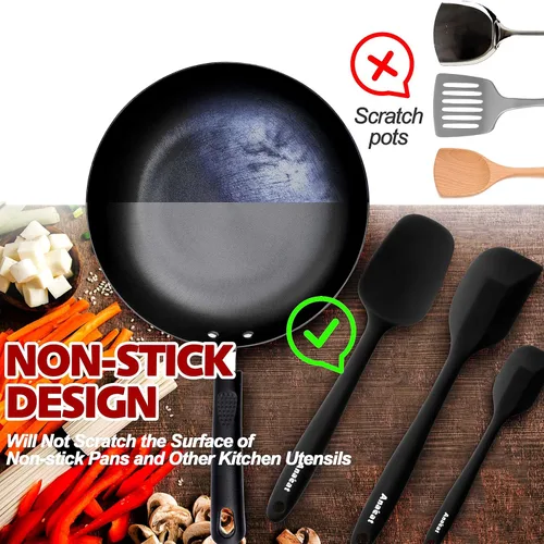 Vista 3 de Anaeat Juego de 4 espátulas de silicona - Diseño sin costuras de una sola pieza - Espátulas de goma antiadherentes para rallador de cocina