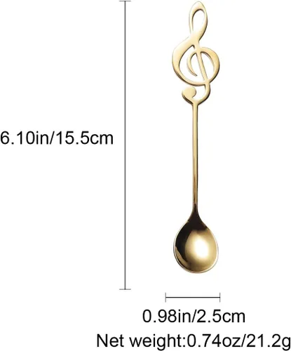 Vista 2 de IRONX - Cucharas de notas musicales, paquete de 6 cucharaditas creativas y lindas cucharas de café de acero inoxidable 18/10 con forma de notación
