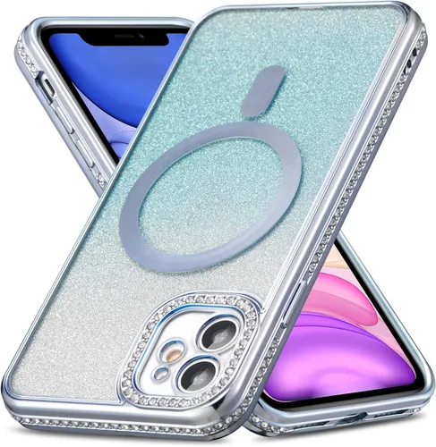 Vista 15 de ZCDAYE Funda con purpurina para iPhone 11 con decoración de diamantes, funda brillante de lujo con protector de cámara compatible con carga sin