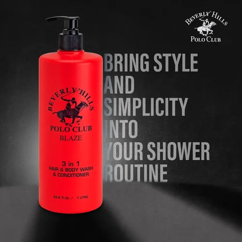 Vista 2 de Beverly Hills Polo Club Champú acondicionador 3 en 1 para hombre Blaze Scent Frescura premium durante todo el día y aseo de lujo vigorizante