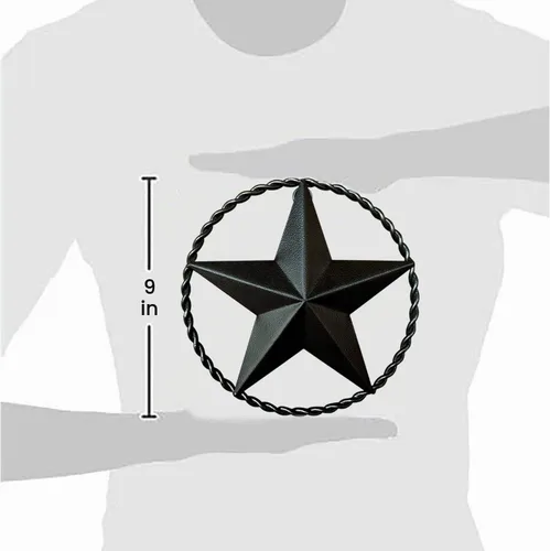 Vista 5 de Estrella de granero de estrella de metal de bronce oscuro, arte rústico de pared occidental, cuerda trenzada de 9 pulgadas