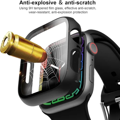 Vista 4 de JERXUN Paquete de 6 fundas con protector de pantalla de vidrio templado para Apple Watch Series 3, Series 2, Series 1 de 38 mm, parachoques rígido