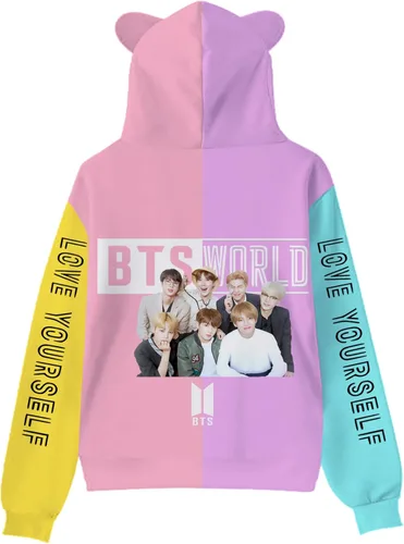 Vista 2 de Sudadera con capucha unisex con orejas de gato Kpop con estampado 3D para adultos, mujeres y jóvenes