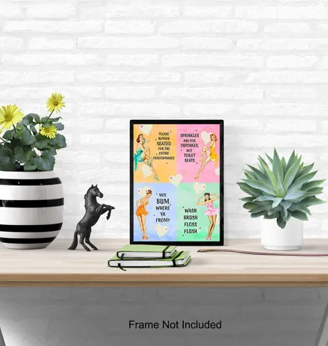 Vista 4 de Pinup - Decoración de baño para mujer, arte de pared de baño, divertida decoración retro de los años 50 para el hogar, tocador o baño, bonito regalo