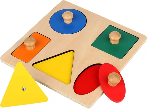Vista 8 de Rompecabezas Montessori de Múltiples Formas, Primeras Formas, Rompecabezas de Madera con Perilla Jumbo, Rompecabezas de Formas Geométricas