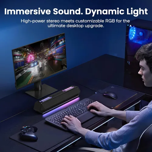 Vista 7 de Deeyaple Altavoces de computadora, barra de sonido inalámbrica de 40 W para PC de escritorio con Bluetooth 5.3 y audio USB, ecualizador