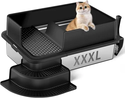 Vista 10 de Caja de arena XXXL de acero inoxidable, 28 x 20 x 18 pulgadas, extra grande, totalmente cerrada, de metal de alta cara, con rejilla filtrada