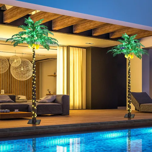 Vista 8 de Palmera Iluminada de 8 Pies 256 LED Árbol de Palmera Artificial con Luces para Decoración Exterior e Interior Vacaciones de Verano Navidad Tiki Bar