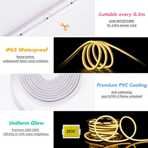 Vista 8 de Shine Decor Productos del paquete de la pista del canal de aluminio con el kit de luces de neón LED blanco cálido 45M/150ft
